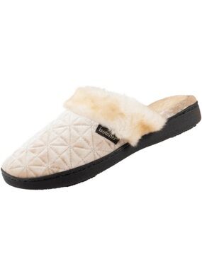 NWT Isotoner Luxury Big Girl Crushed Velour Slippers - White Cream, 6.5/7